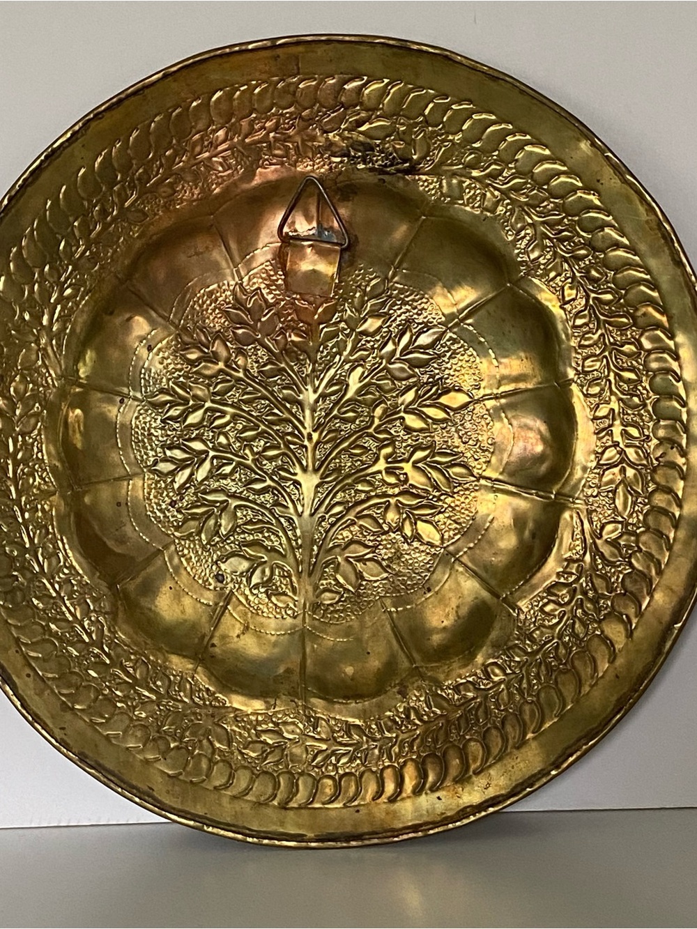 Copper Plate Tree Of Life Stamped 13.5” Vintage MCM Hanging Art Gold Metal